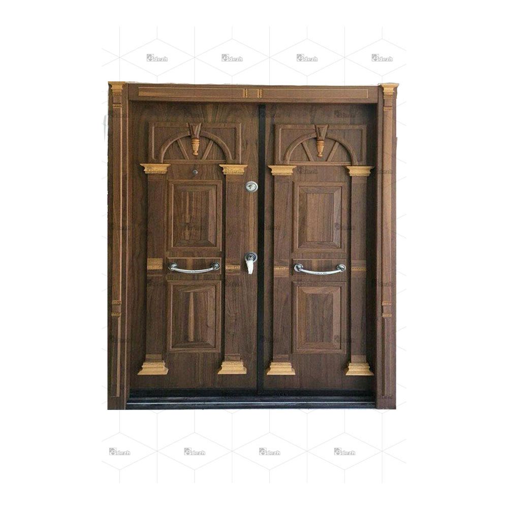 درب ضد سرقت دو لنگه ای لابی با روکش طبیعی چوب گردو مدل DZ-1024
