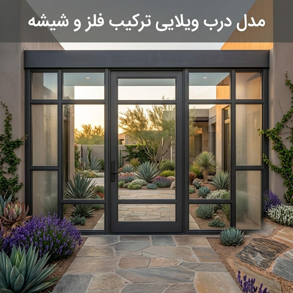 مدل درب ویلایی ترکیب فلز و شیشه