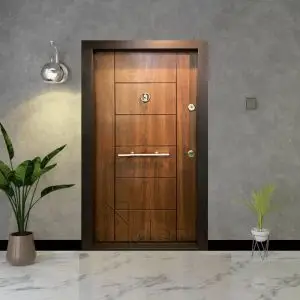 درب ضد سرقت با روکش طبیعی چوب راش DZ-471