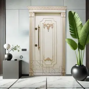 درب ضد سرقت سفید طلایی لوکس منبت کاری شده DZ-199