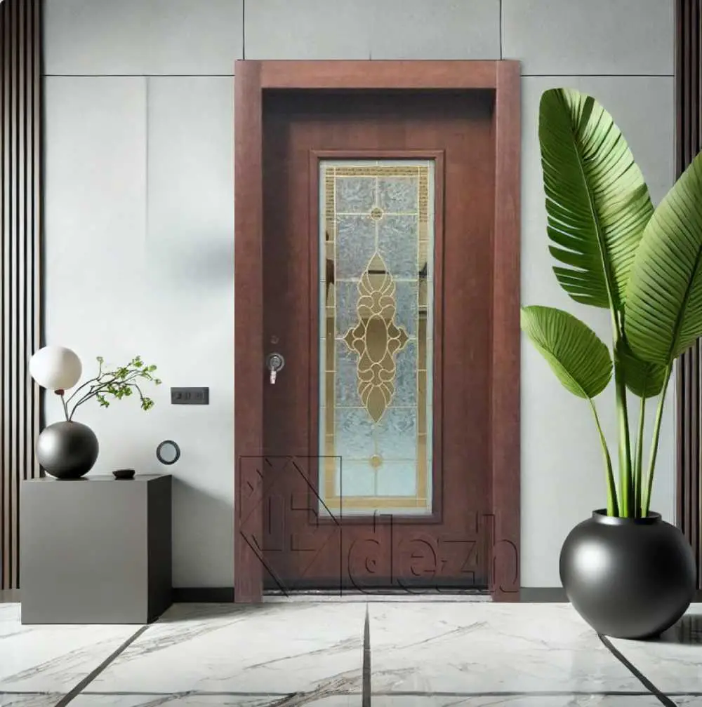 درب ضد سرقت با شیشه دکوراتیو لوکس مدل DZ-205