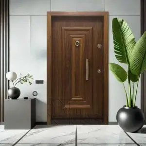 درب ضد سرقت تک لنگه سری لوکس با روکش گردو مدل DZ-88