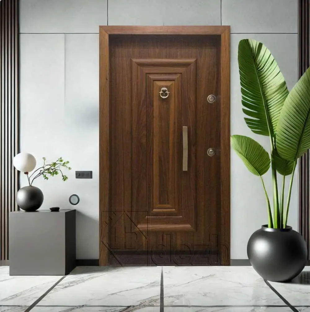 درب ضد سرقت تک لنگه سری لوکس با روکش گردو مدل DZ-88