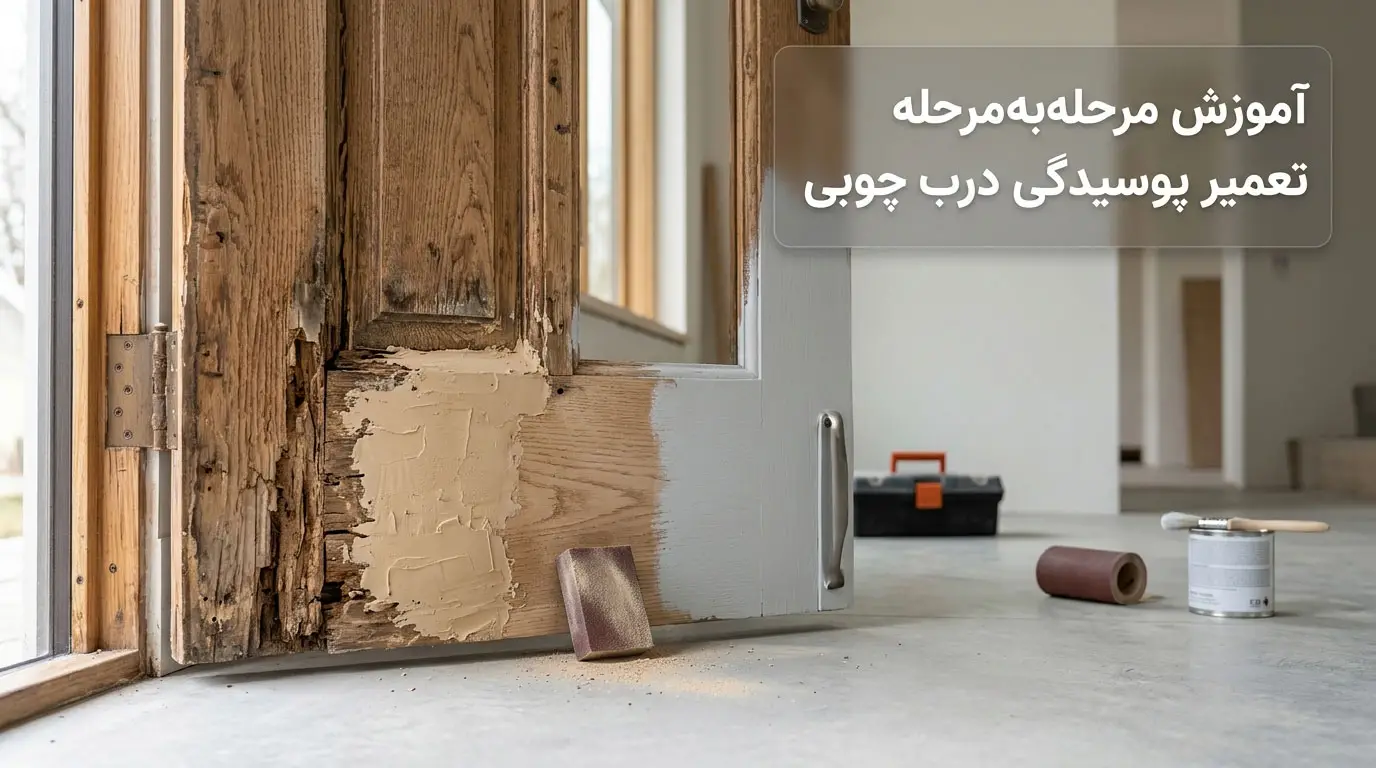 آموزش مرحله‌به‌مرحله تعمیر پوسیدگی درب چوبی
